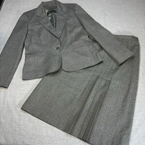 Vintage Nan Elliot Blazer & Skirt Suit Women's Size 10 Gray 100% Wool Pleated